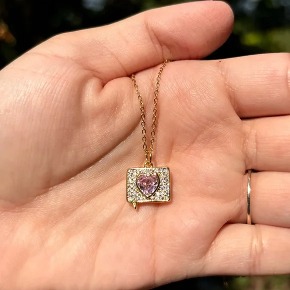 18K Gold Plated Like Heart Bubble Diamond Charm Necklace - Picture 4 of 9